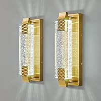 Modern Crystal Wall Sconce Lighting with Bubble Crystal Bathroom Light Fixture 15.15in Gold LED Vanity Lights for Bathroom Hallway Bedroom Living Room Sconces Wall (2 Pack)