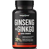 Panax Ginseng + Ginkgo Biloba Complex Capsules - with Korean Red Ginseng Root & Ginkgo Biloba Extract Supplement for Men & Women - Traditionally to Boost Energy & Support Brain Function- Vegan Pills