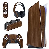 PlayVital Skin Decal for ps5 Console Disc Edition, Full Set Sticker Wrap Vinyl Decal Cover for ps5 Controller & Charging Station & Headset & Media Remote - Wood Grain