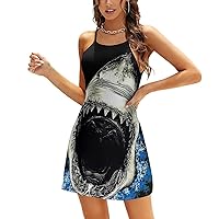 Evil Shark Teeth Spaghetti Straps Mini Dresses for Women Sleeveless Slip Dress Casual Sundress Tankdress
