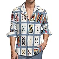 Poker Chips Set Playing Men's Button Down T Shirts Long Sleeve Casual Hawaiian Shirt Pocket Print Top
