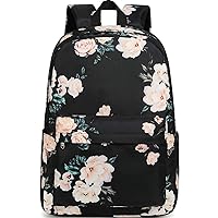 School Backpack for Teen Girls Bookbags Elementary High School Floral Bags Women Travel Daypacks (Black flower)