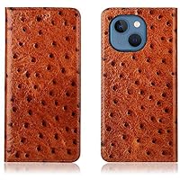 Leather Magnetic Flip Phone Case [Card Holder], for Apple iPhone 13 Mini Ostrich Texture Full Protection Shockproof Folio Phone Cover [Kickstand] (Color : Coffee)