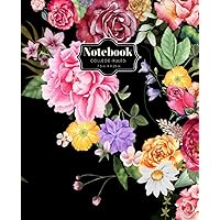 Romantic Floral Notebook College-Ruled Composition: Stunning Black High Contrast Background for Rose, Gardening Enthusiast. Women's, Mother's Day, Bridal, Every Day