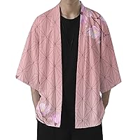Men's Kimono Jackets Cardigan Lightweight Japanese Style Casual Shirt Seven Sleeves Open Front Coat Outwear