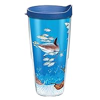 Tervis Made in USA Double Walled Guy Harvey Insulated Tumbler Cup Keeps Drinks Cold & Hot, 24oz, Shark Collage