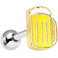 Body Candy 16G Unisex 6mm Stainless Steel Frosty Mug of Beer Cartilage Earring Tragus Jewelry 1/4