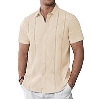 Alimens & Gentle Men's Cuban Guayabera Shirts Cotton Linen Short Sleeve Button Down Shirts Casual Summer Beach Camp Shirt