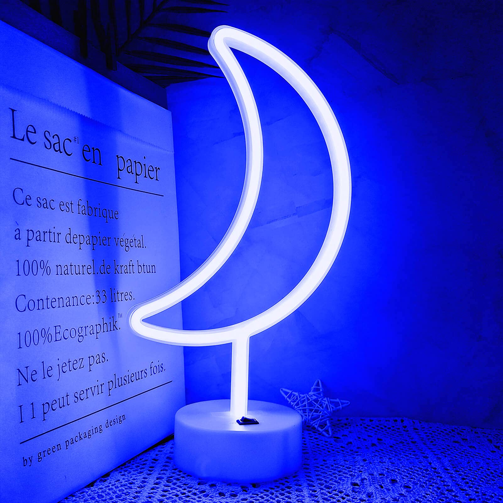 Mua VIFULIN Moon LED Neon Sign Blue Neon Light Sign with Pedestal ...