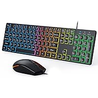 Backlit Wired Keyboard and Mouse, USB Corded Full-Size Keyboard and Mouse Combo with Number Pad, 7 Color Backlight, Plug and Play, Comfortable Typing, for Computers/Laptops/Windows