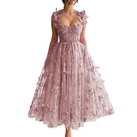 3D Butterfly Tulle Prom Dresses Sweetheart Spaghetti Straps Formal Party Evening Gown with Pockets JYH17
