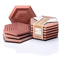 The Original Degrē Coaster (Set of 6, Clay) by LINE+ARC. 10mm Thick Dishwasher Safe Stain-Resistant Outdoor Coffee Table Silicone Modern Hexagon Mid Century Cup Drink Rubber Non-Absorbent Housewarming