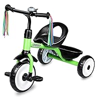 Liberry Toddler Tricycle Age 2 3 4 Years Old, Kids Trike with Bell, Back Basket and Removable Pedal, 3 Wheel Bike Birthday Toys Gift for Boys Girls, Green
