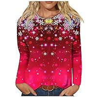 Womens Christmas Shirts Crew Neck Long Sleeve Comfy Casual Blouses Tunics Tops Fall Winter Blouses for Women 2023