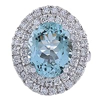 7.44 Carat Natural Blue Aquamarine and Diamond (F-G Color, VS1-VS2 Clarity) 14K White Gold Cocktail Ring for Women Exclusively Handcrafted in USA