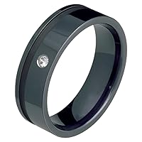 Black Titanium and Diamond Ring with Offset Groove 7mm Wide Wedding Band