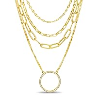 Nautica 14K Gold Plated Brass Necklace - Four Row Layered Pendant Chain Necklace for Women