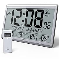 Atomic Clock/Never Needs Setting, Digital Wall Clock with Indoor Outdoor Temperature & Humidity, Battery Operated, Wireless Outdoor Sensor, Atomic Wall Clock with 4.5