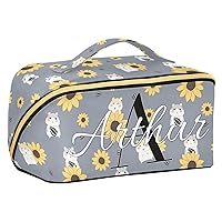 Cute Sunflower Hamster Custom Cosmetic Bag for Women Travel Makeup Bag with Portable Handle Multi-functional Toiletry Bag Zipper Pouch Travel Cosmetic Organizer for Journey Makeup Beginners Women