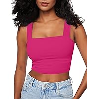 Square Neck Tops for Women, Sleeveless Crop Tops Women, Sexy Cropped Double Layered Tank Tops, Women Workout Basic Top