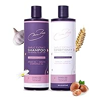 Nora Ross Garlic Shampoo & Conditioner for Normal to Dry Hair with Pleasant Chamomile Scent, Hair Thickening, Volumizing & Clarifying Shampoo for Build Up with Keratin, Aloe Vera, Argan Oil 16 Oz
