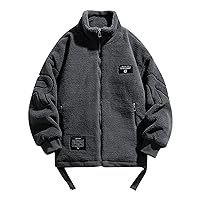 Sherpa Stand Collar Jacket For Men Winter Fleece Thicken Thermal Full-Zip Varsity Bomber Jackets Streetwear Coat