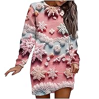 Oversized Christmas Sweatshirt Dress for Women Cute Snowman Long Sleeve Crewneck Funny 3D Print Sweater Dresses