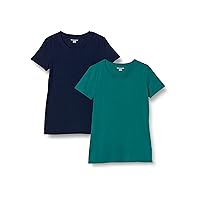 Amazon Essentials Women's Classic-Fit Short-Sleeve Crewneck T-Shirt, Pack of 2, Dark Green/Navy, X-Small