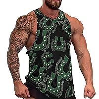 St Patricks Day Horseshoe Men's Workout Tank Top Casual Sleeveless T-Shirt Tees Soft Gym Vest for Indoor Outdoor