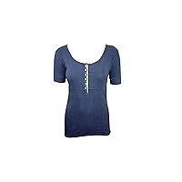 Plus Size Henley Scoop Neck Top with Contrast Stitching