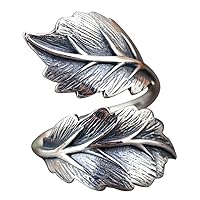 Black Solid 925 Sterling Silver Leaf Ring Tree Leaves Ring for Women Girls Open and Adjustable