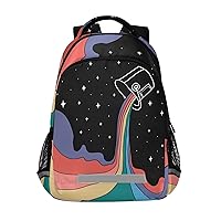 ALAZA Hand Drawn Rainbow Starry Night Sky Doodle Backpack Purse for Women Men Personalized Laptop Notebook Tablet School Bag Stylish Casual Daypack, 13 14 15.6 inch