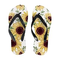 Vantaso Slim Flip Flops for Women Watercolor Sunflowers Yoga Mat Thong Sandals Casual Slippers