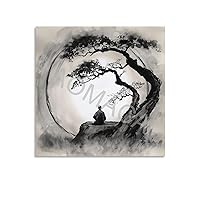 Minimalist Art Poster Black Enso Zen Circle Poster Zen Master Meditation Canvas Printed Poster (2) Canvas Painting Posters And Prints Wall Art Pictures for Living Room Bedroom Decor 12x12inch(30x30cm