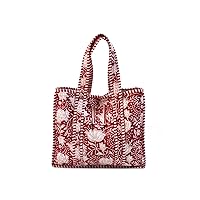 Indian Handmade Cotton Quilted Women Shpping Shoulder Carry Handbag Block Printed Floral Cotton Hadbag
