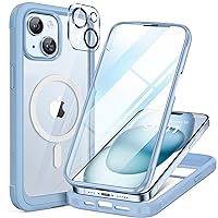 Miracase Magnetic for iPhone 15 Plus Case 6.7'' [Compatible with Magsafe] Full-Body Military Drop Proof 15 Plus Phone Case Cover with Built-in 9H Tempered Glass Screen Protector,Magnetic Light Blue