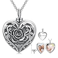 SOULMEET Personalized Photo Urn Necklace for Ashes, Sterling Silver Ashes Locket Necklace That Holds Pictures, Memorial Keepsake Cameo Cremation Jewelry for Women Men