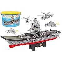 Aircraft Carrier Toy Building Blocks Set with Storage Box, 1131pcs, Army Battleship Aircraft Boat Building Toy with Army Helicopter, Come with Baseplate Lid, Gifts for Kids Boys Girls 6-12
