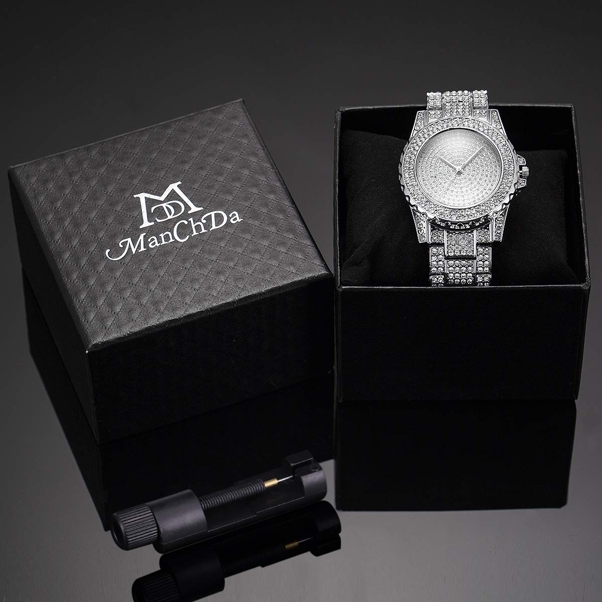 ManChDa Damen Armbanduhr Luxus Volle Kristall Diamanten Bling Bling Edelstahl Uhren Damen Quarzuhr für Frauen Klassische Mode Romantische Armbanduhr