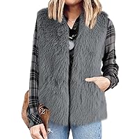Soulomelody Women Faux Fur Vests Sleeveless Waistcoat Jacket Open Front Outwear Warm Fall Winter