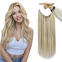 Invisible Hair Extensions Wire Human Hair 80g 16 Inch Honey Blonde Highlight Bleach Blonde Straight Real Human Invisible Wire Fish Line Hair Extension Straight Human for Thin Hair