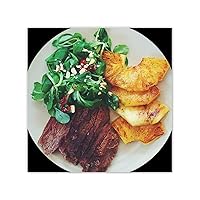 Delicious Food Steak Shrimp Cooking Canvas Wall Art for Cabin Decor Modern Beef Butcher Grille BBQ Canvas Wall Art Quotes for Porch Spa Wall Decor 12x12 Inch