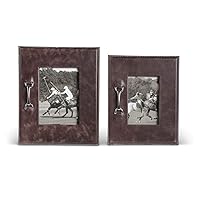 K&K Interiors 15741A Set of 2 Leather Photo Frames with Silver Bridle Bit