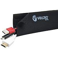 VELCRO Brand Mountable Cable Sleeve | Cord Management Mounts on Walls, Desk or Entertainment Center | Removable Adhesive is Damage Free | 8in Black, 2pk, 8in - 2Pk