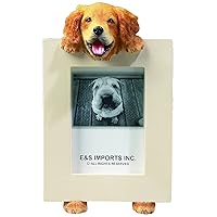 Golden Retriever Picture Frame Holds Your Favorite 2.5 by 3.5 Inch Photo, Hand Painted Realistic Looking Golden Retriever Stands 6 Inches Tall Holding Beautifully Crafted Frame, Unique and Special Golden Retriever Gifts for Golden Retriever Owners