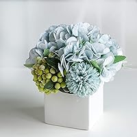 Fake Peony Flowers in Ceramic Vase,Faux Hydrangea Flower Arrangements for Home Decor Artificial Flowers with Vase