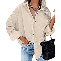 QIXING Womens 2024 Corduroy Button Down Shirt Casual Oversized Long Sleeve Blouses Tops