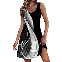Summer Dresses for Women 2024 Vacation Boho Beach Sundress Casual Loose Fit Tank Dresses V Neck Stripes Dress with Pocket