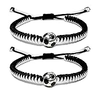 MANYC Soccer Bracelets for Men Women and Kids - Stylish Accessories for Soccer Fans Team Spirit Gifts For boys Girls 8-12 and Game Decor… (Black 2PCS)