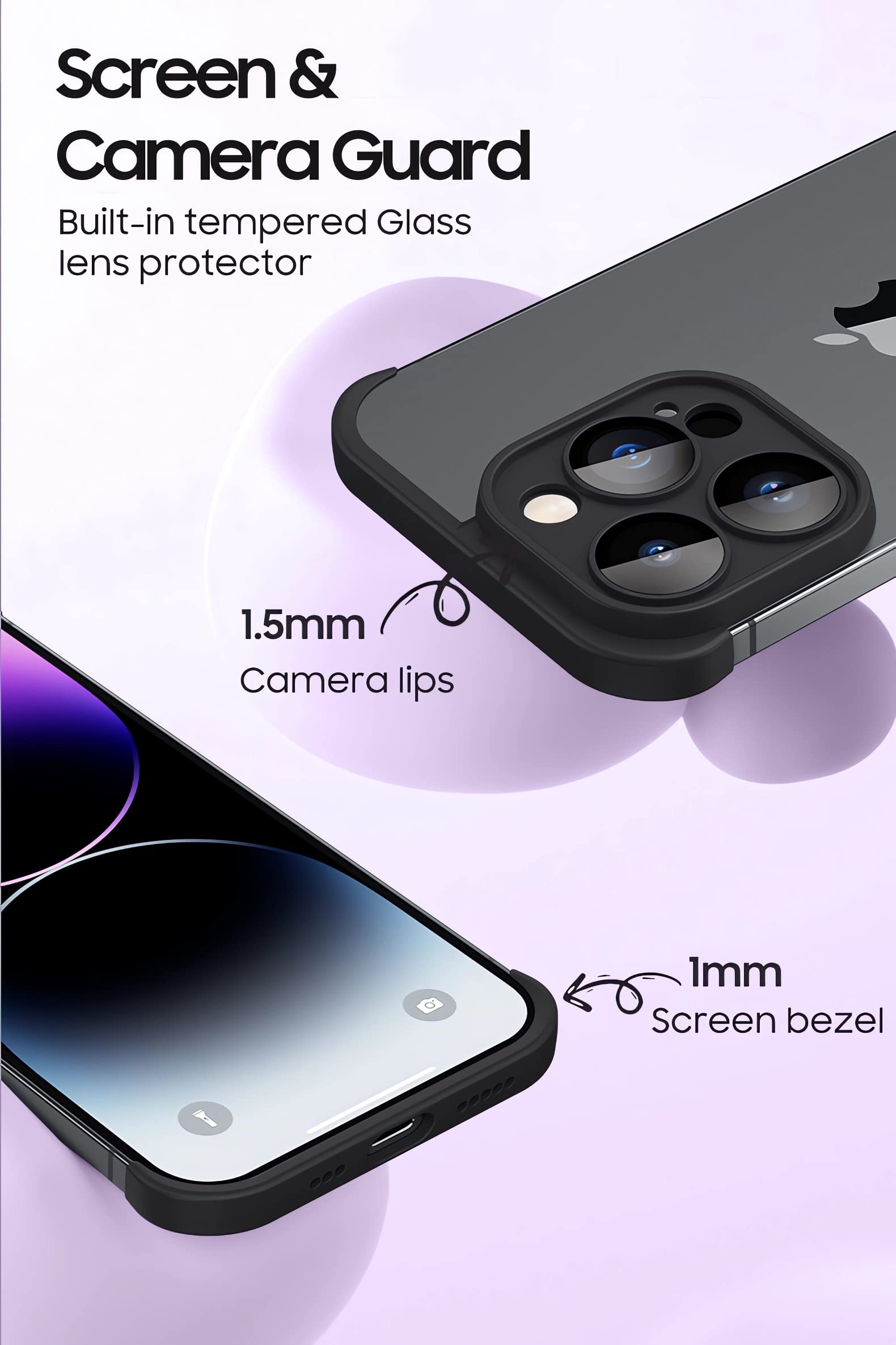 LEKEVO Frameless Fit for iPhone 13 Pro Max Bumper Case with Camera Lens Protector, Slim Soft TPU Shockproof Phone Cover No Back, Minimalist Yet Protective Shell (Black)